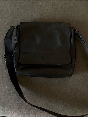 Coach Black Pebbled Leather Messenger Bag with Adjustable Strap